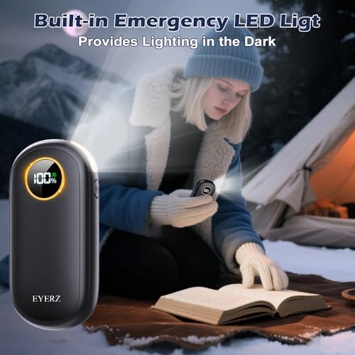 Rechargeable Hand Warmers, Dual-Sided Electric Hand Warmers with LED Display & Flashlight, 4 Levels Fast Heat, Portable Ha...