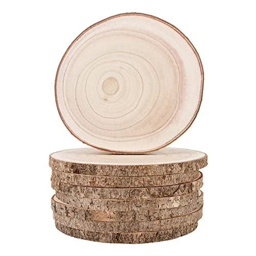 Maputune 8 Pcs 7-8 in Large Unfinished Wood Slices for Centerpieces, Natural Rustic Wooden Plate for DIY Craft, Round Wood...