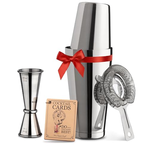 Mixology & Craft Boston Shaker Set with Weighted Martini Shakers | Cocktail Shaker Set Includes Strainer and Japanese Jigg...