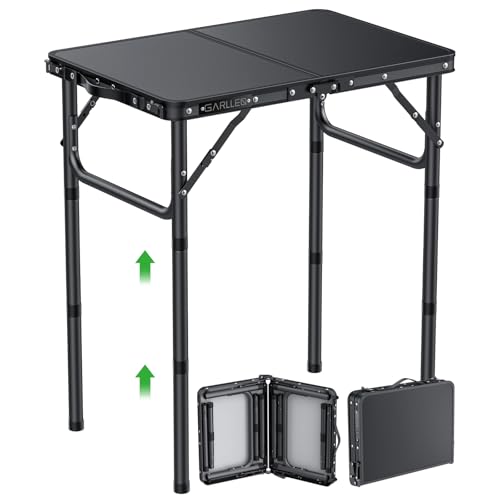 GARLLEN 2ft Folding Camping Table, 3 Adjustable Height Lightweight Folded Picnic Table, Portable Aluminum Grill Table for ...