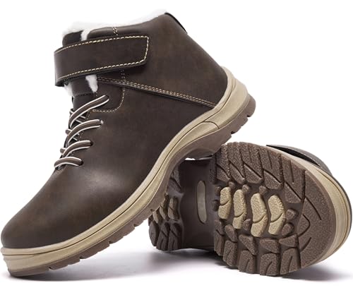 YINGCSM Boys Snow Boots Warm Fur Lined Non Slip Winter Shoes Lightweight Water Resistant Hiking Boot
