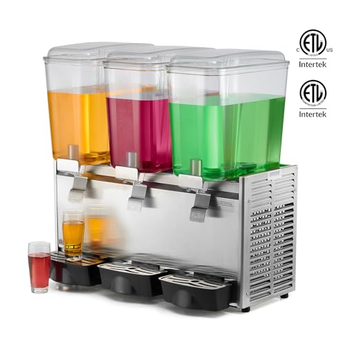 WILPREP Commercial Beverage Dispenser, 18L x 3 Tanks 14.4 Gallon Refrigerated Juice Dispenser with Thermostat Controller, ...