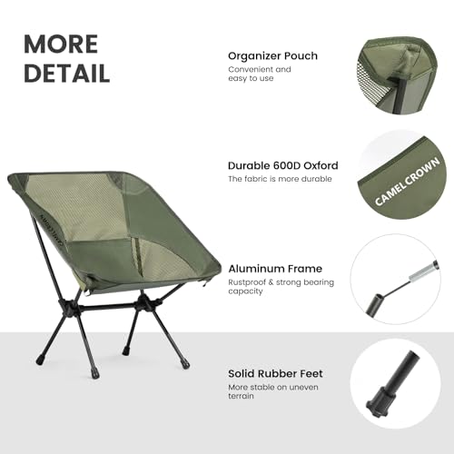 CAMEL CROWN Portable Camping Chair Lightweight Compact Folding Chair Mesh for Outdoor Camp Travel Beach Picnic Festival Hi...