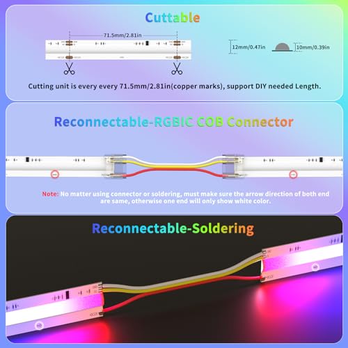 Gingsow RGB Smart IC COB LED Strip Light 18ft Addressable Chasing Color 12V LED Light Strip Multicolored Flexible RGB Ligh...
