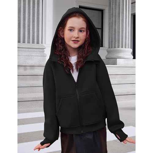 Arshiner Girls Zip Up Hoodies Teen Hooded Sweatshirts Fleece Jackets Kids Fall Fashion Outfits Winter Clothes