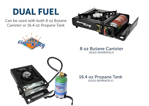 Flame King Dual Fuel Butane & Propane Gas Camping Stove with Single Burner, Portable and Great for Outdoor Cooking, Backpa...