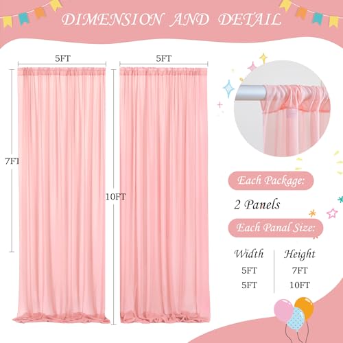 Wish Care 10ft x 10ft Baby Pink Chiffon Backdrop Curtain with Lights String for Parites Wedding Wrinkle Free Curtain Photo...