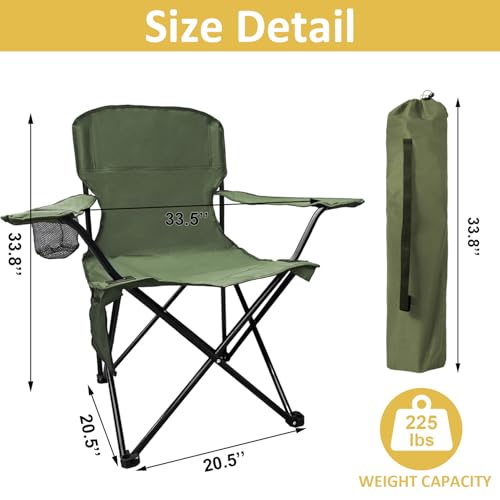 VOYSIGN Camping Folding Chair with Cup Holder & Storage Pocket - 5.5lbs Lightweight, 225lb Capacity Portable Camp Chairs f...