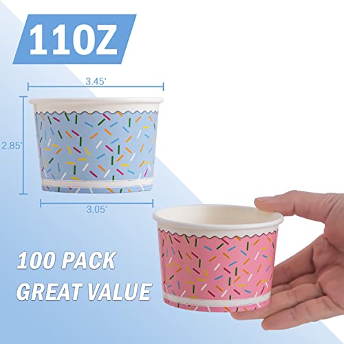 Lamosi Ice Cream Bowls Disposable - 100 Count - 11 oz Paper Ice Cream Sundae Cups, Party Supplies Food Containers for Dess...