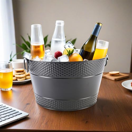 Metal Ice Bucket Galvanized Beverage Tub, Drink Buckets Large Cooler for Wine Beer Champagne Cocktails for Catering, Bars,...