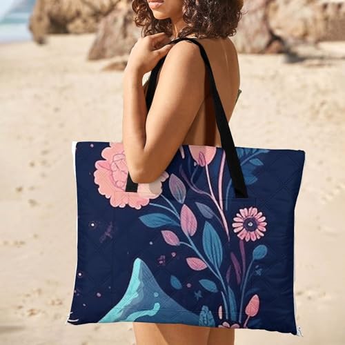 Starry Night Alpaca Picnic Blankets Waterproof Blanket Outdoor Beach Blanket with Tote Bag Design, Foldable Picnic Mat for...
