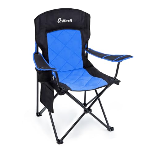 EMERIT Oversized Padded Camping Chair, 350LB Heavy Duty Quad Fold Chair with Arms, Collapsible Outdoor Chairs with Lumbar ...
