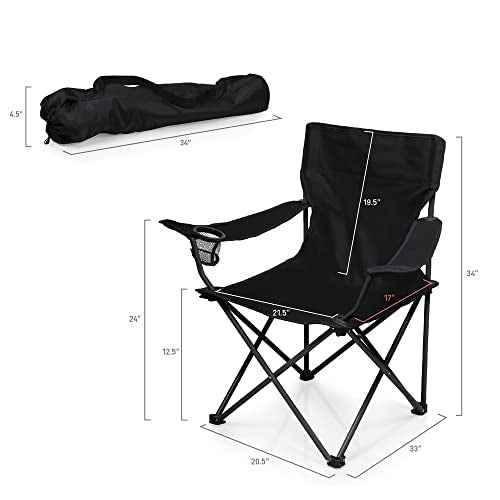 PICNIC TIME NCAA PTZ Camp Chair, Picnic Chair, Beach Chair with Carrying Bag, (Black)