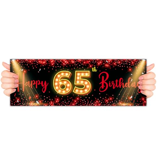 Red Happy 65 Birthday Party Photo Booth Props,Cheers to 65 Years Old Handheld Portable Backdrop Banner,Red and Black 65th ...