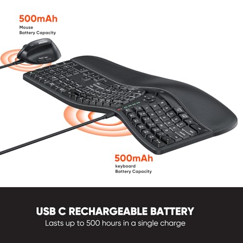 MEETION Ergonomic Keyboard and Mouse, Wireless Keyboard with Vertical Mouse, Split Curved Keyboard with Wrist Rest, Natura...