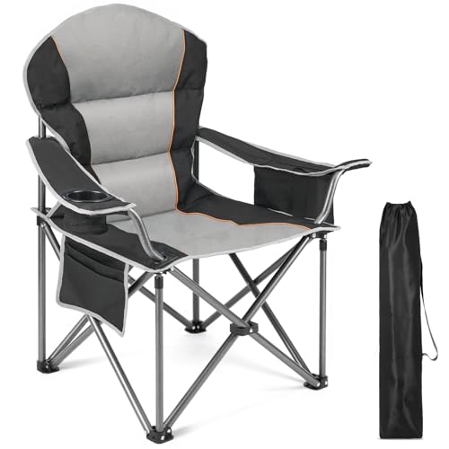 Sweetcrispy Camping Folding Chair, Heavy Duty Support - Foldable Padded Seat with Side Pockets, Cup Holder & Insulated Coo...