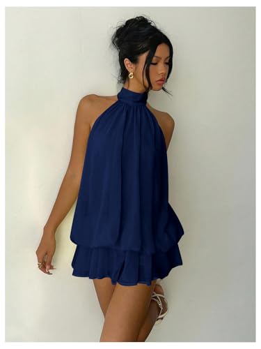 Verdusa Women's Chiffon Halter Drop Waist Wedding Guest Dresses Ruffle Summer Mini Dress Brunch Outfits