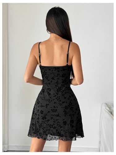 Verdusa Women's Mini Dress Floral Spaghetti Strap Mesh Dresses Going Out Festival Concert Outfits Grunge Gothic Clothes