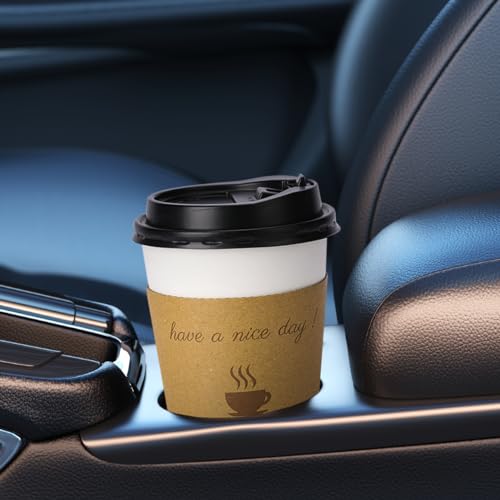 BYSNOW 100 pack 12 oz Disposable Thickened Coffee Cups with Lids, Scald Resistant Hot Cup with Sleeve and Straw, To Go Cof...