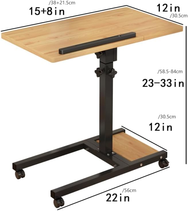 Laptop Desk Stand for Bed Portable Desk Overbed Bedside Mobile Laptop Table Rolling Foldable Table Adjustable Height with Locked Wheels & Mouse Pad for Office Sofa
