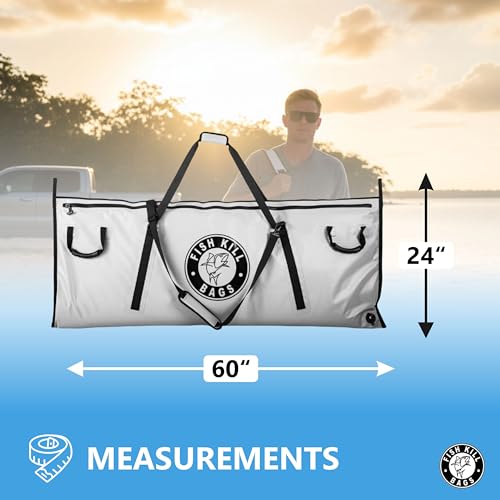 Fish Kill Bags Flat PVC Tarpaulin Insulated Fish Cooler Kill Bag for Fishing with Easy Grip and Carry Handles, 3 Sizes