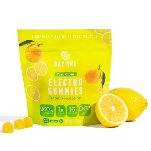 Day One Electrogummies - 60pcs. of Yuzu Citrus Flavored Electrolyte Gummies for Hydration and Recovery - Packed with Essen...