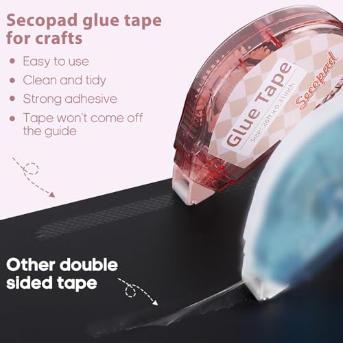 Secopad Scrapbook Tape, 4 Pack Double Sided Tape Roller for Crafts, Adhesive Glue Runner Scrapbooking Supplies Journaling ...
