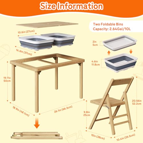 FUNLIO Foldable Wooden Sensory Table with 2 Bins & 1 Foldable Chair for Toddlers, Kids Sensory Table with Anti-Warping Ply...