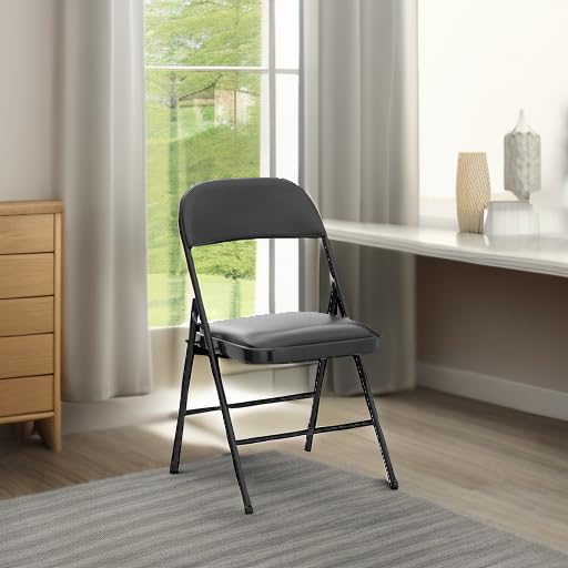 Nazhura 4 Pack Folding Chairs with Padded Cushion and Back, Khaki Metal Chairs with Comfortable Cushion and Durable Steel ...