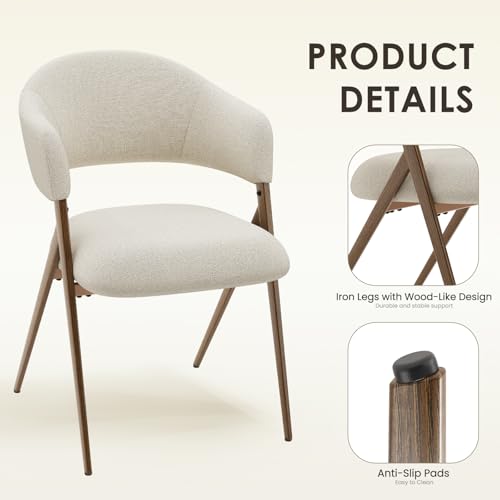 COLAMY Dining Chairs Set of 4, Modern Fabric Upholstered Dining Room Kitchen Side Chairs with Iron Legs, Open Back and Pad...