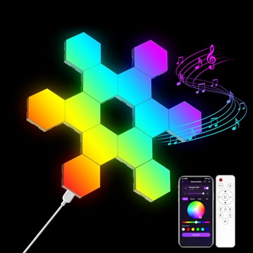 OJQ 12 Pack Hexagon Lights Wall RGB Panel - Led Lights Gifts for Men Birthday Room Decor Lamp for Bedroom Gaming Equipment...