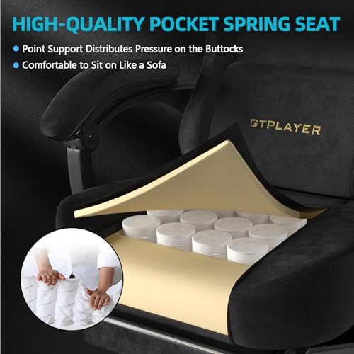 GTPLAYER Gaming Chair Fabric with Pocket Spring Cushion, Big and Tall Gamings Chairs 350LBS High Back Computer Chair with ...