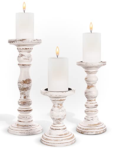 Large Candle Holders for Pillar Candles - Rustic Farmhouse Style Home Decor - Perfect for Table Centerpieces, Coffee Table...