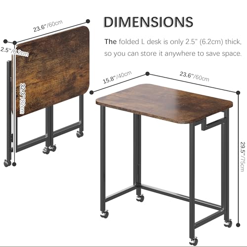 4NM 23.6" Mobile Small Rolling Computer Desk, Folding Laptop Cart Table with Wheels, Portable Office Desk for Small Space ...