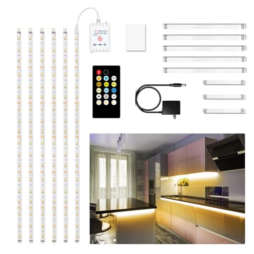 DAYBETTER Under Cabinet Lights, 6 PCS Under Cabinet Lighting with Remote, Dimmable LED Strip Lights for Bedroom, LED Light...