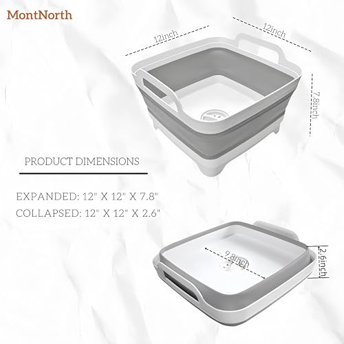MontNorth Collapsible Wash Basin 9L, Foldable Dish Tub with Drain Plug, Portable Collapsible Dish Basin, Camping Sink for ...
