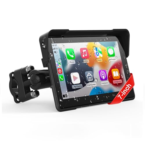 Wireless Motorcycle Apple Carplay,7 Inch Portable Motor GPS Navigation with Apple Carplay & Android Auto,Siri & Google Ass...