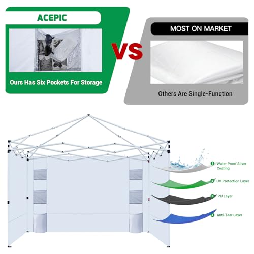 Acepic Instant Canopy Sidewalls 10x10 FT for Pop Up Canopy, Waterproof and UV Protection, 300D Polyester Canopy Walls with...