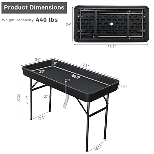 VINGLI 4 Foot Folding Party Ice Cooler, Portable Tailgate Camp Fishing Cleaning Table, Plastic with Matching Skirt, Ice Ta...