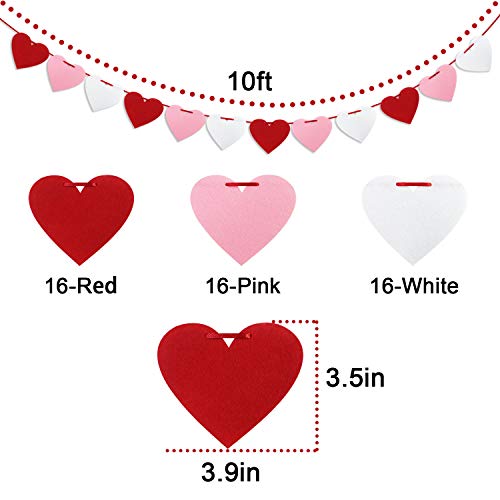 Felt Heart Garland Banner, Pre-Strung | Valentines Decorations | Red Pink White Valentines Banner | Anniversary Wedding Bi...