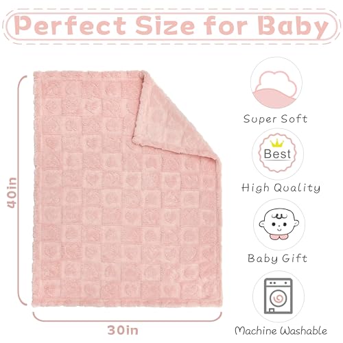 Yurhap Fleece Baby Blanket Heart Checkered Blanket, Ultra Soft Cozy Baby Blankets for Girls Boys, Fluffy Infant Toddler Ne...