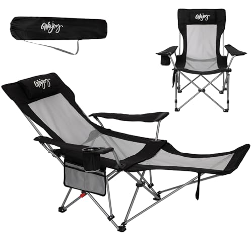#WEJOY 2-in-1 Reclining Camping Chair with Footrest for Adults Folding Lounge Chair with Adjustable Backrest Lightweight C...