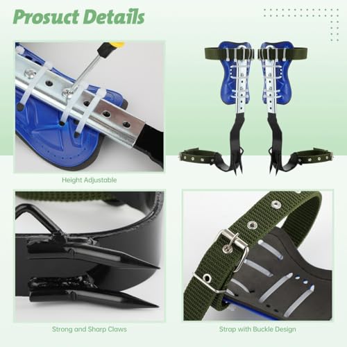 Homaisson Tree Climbing Spikes Set, Adjustable Tree Climbing Spikes, Portable Tree Climbing Gears with Safety Belt, Climbi...