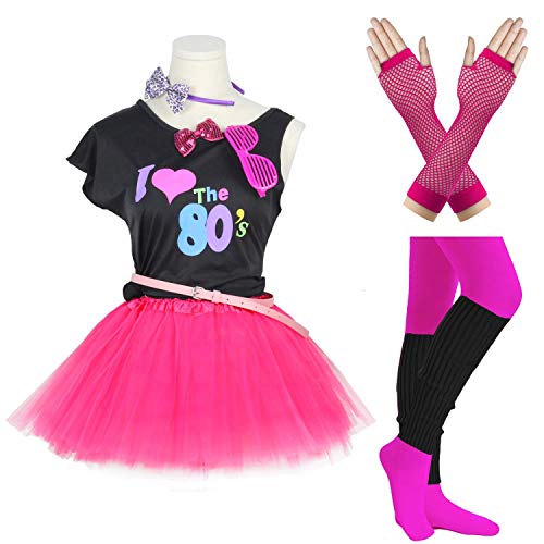 FUNDAISY Gilrs 80s Costume Accessories Fancy Outfit Dress for 1980s Theme Party Supplies