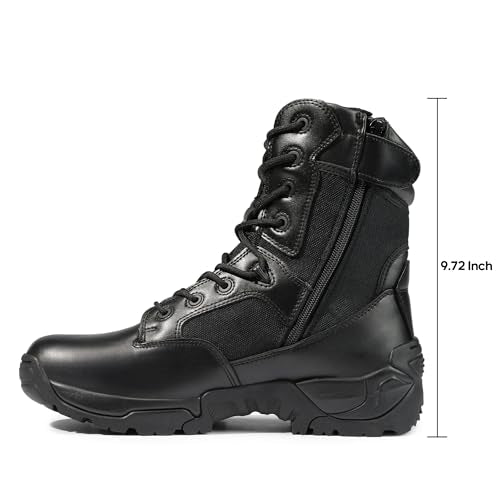NORTIV 8 Mens Military Tactical Work Boots Hiking Side Zip Leather Outdoor Motorcycle Combat Boots Response