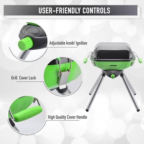 Flame King YSNVT-301 Multi-Function Portable Propane BBQ Grill Camp Stove, 8000 BTU 9.5 x 12 Inch Cooking Surface, Light G...
