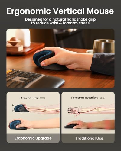 ProtoArc Ergonomic Mouse, EM11 NL Wireless Vertical Mouse, Ergo Mouse with Multi-Device, USB-C Rechargeable Mice for Windo...