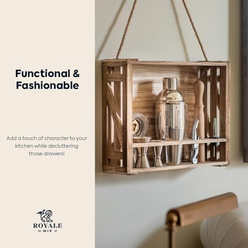 Cocktail Mixology Bartender Kit with Rustic Wood Stand - 11 Piece Bartender Bar Tool Set Cocktail Drink Mixer Shaker Set f...