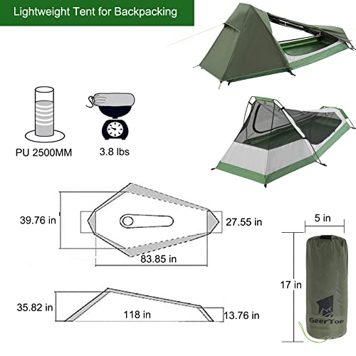 GEERTOP Ultralight Backpacking Tent for 1 Person and Replacement Tent Poles Bundle