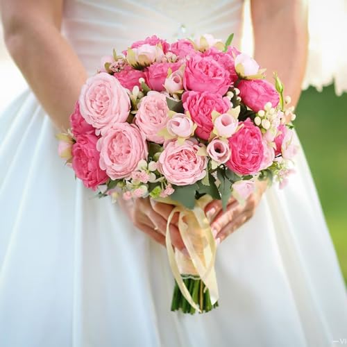 MARTINE MALL 4 Packs Peonies Artificial Flowers, Mixed Pink Artificial Peonies, Silk Peonies Flowers Fake Peonies Artifici...